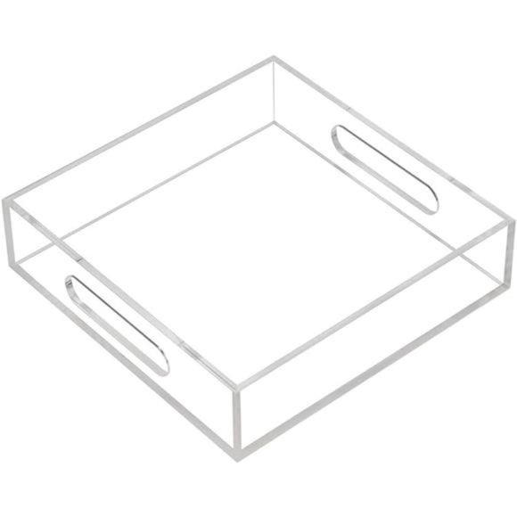Clear Sturdy Acrylic Tray with Handles-8"x8"x2"H-Countertop Organizer Tray - Picture 5 of 7